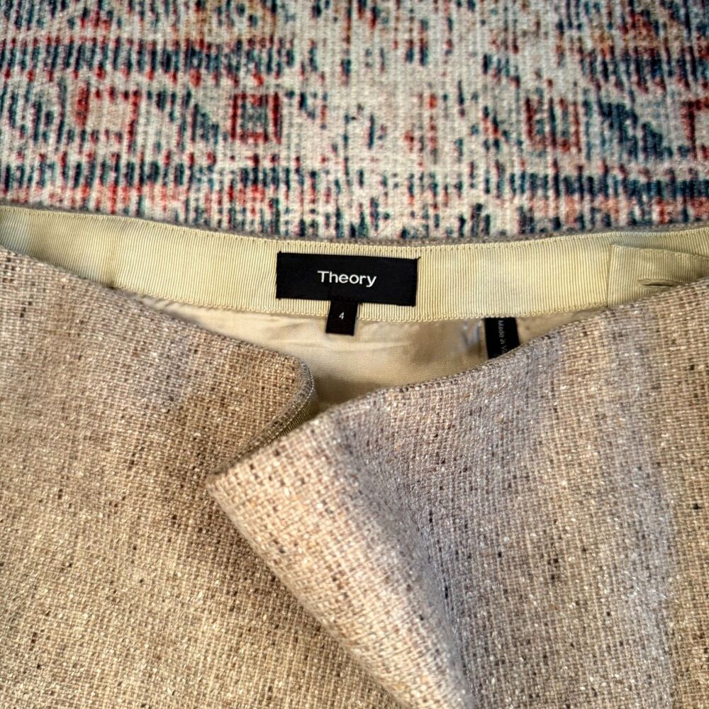 Theory Speckled Wool "Easy Waist" A-Line Mini Skirt - Taupe Multi - Size 4